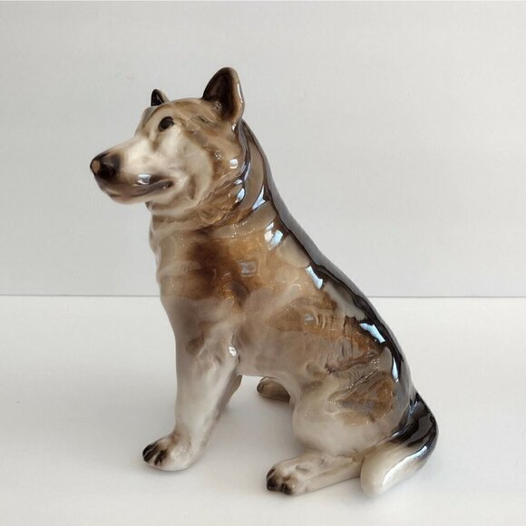 Vtg Glazed Ceramic Alaskan Malamute Husky German Shepard Dog Figurine Stamped - Picture 4 of 9